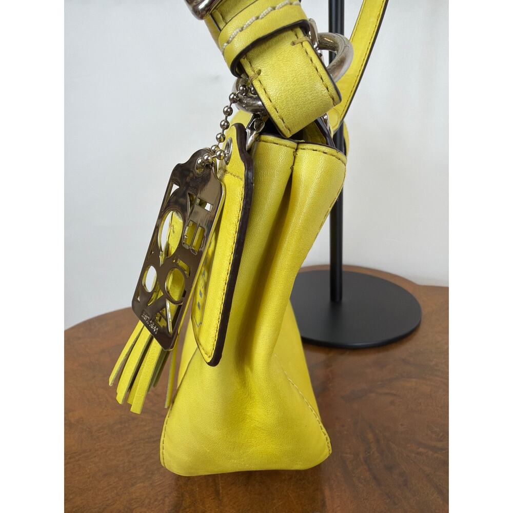 NWT Coach Yellow Leather Crossbody Bag Front Clasp Tassels Silver Hardware Purse - Picture 6 of 13